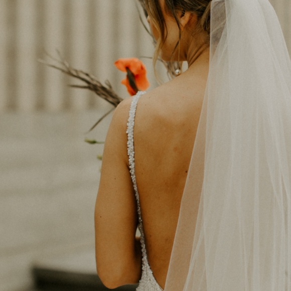 💍 Costarellos “Rosebud” Wedding Dress – Romantic beaded fit & flare, semi-sheer - Picture 7 of 11